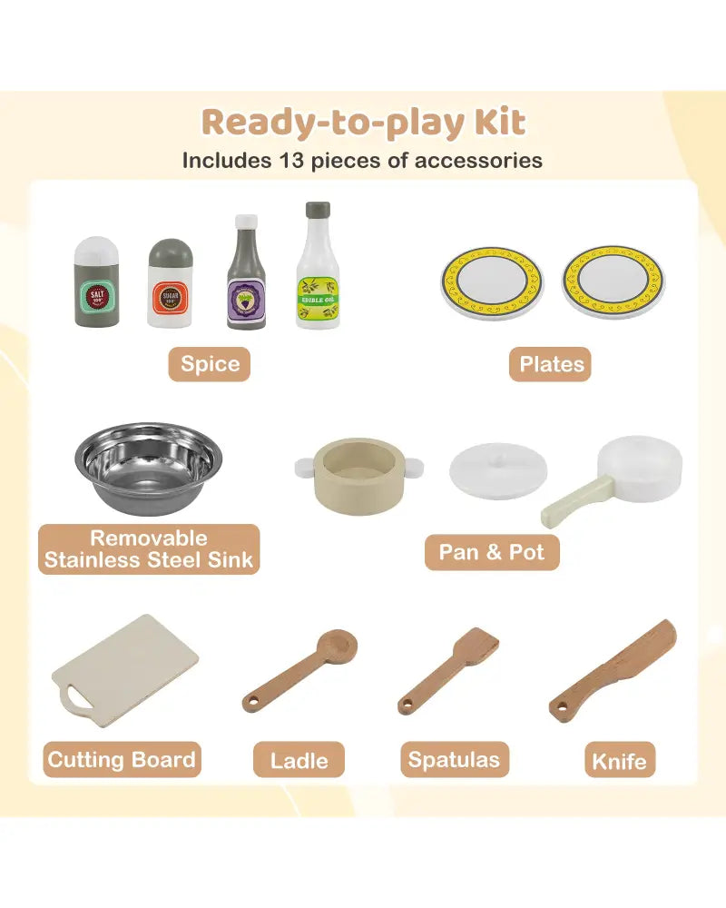Wooden Play Kitchen Cooking Toy Playset for Kids-White - White - Play Kitchen Sets