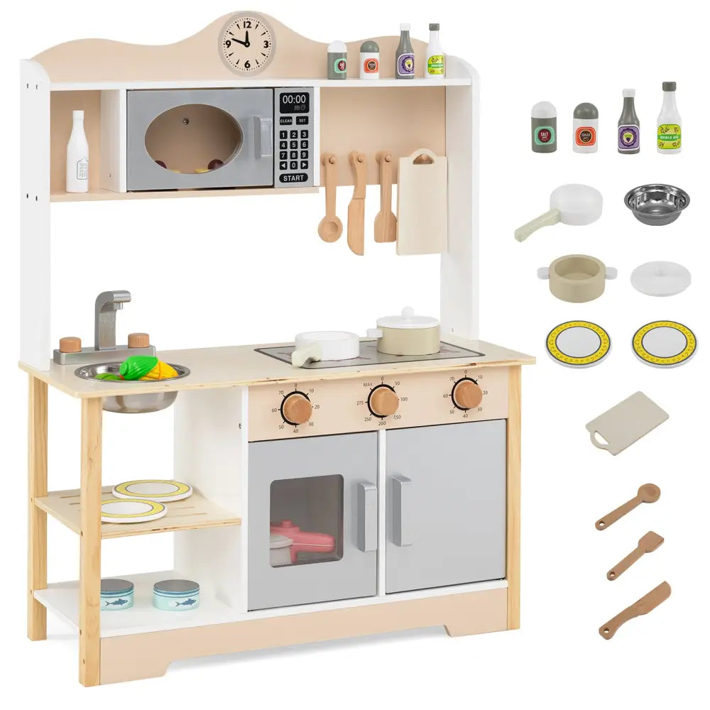 Wooden Play Kitchen Cooking Toy Playset for Kids-White - White - Play Kitchen Sets
