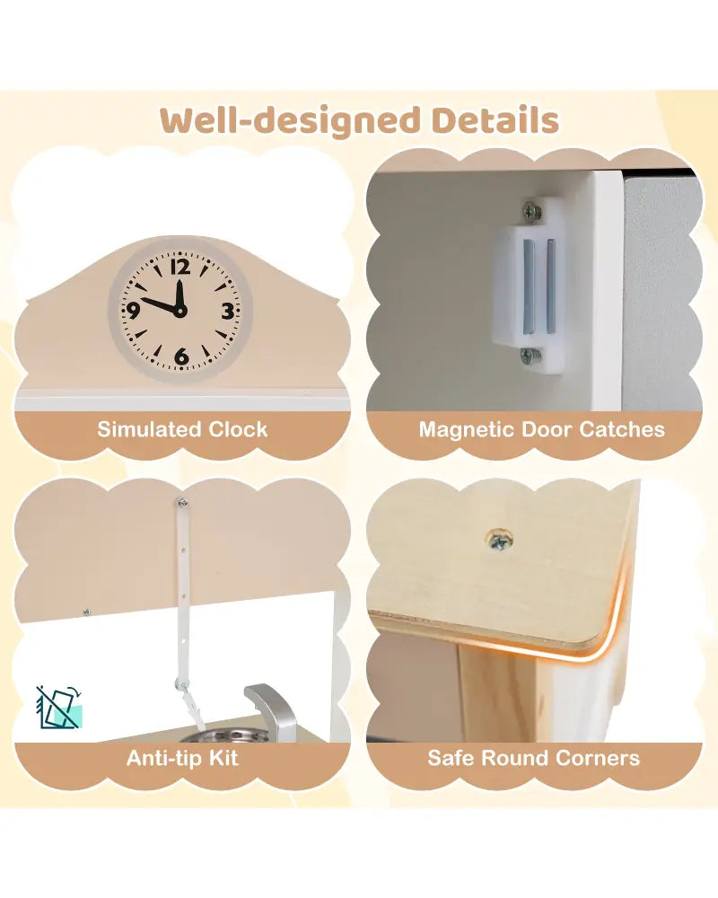 Wooden Play Kitchen Cooking Toy Playset for Kids-White - White - Play Kitchen Sets