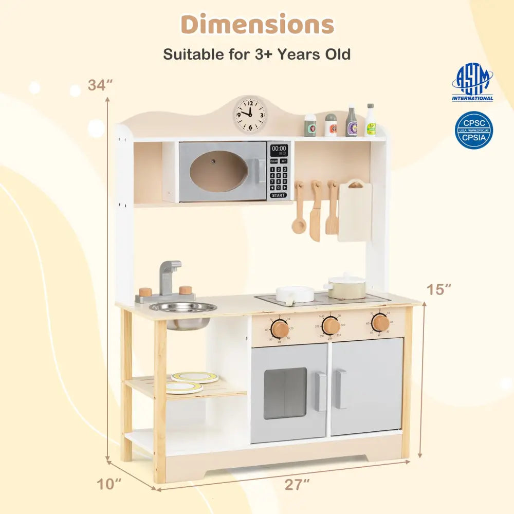 Wooden Play Kitchen Cooking Toy Playset for Kids-White - White - Play Kitchen Sets