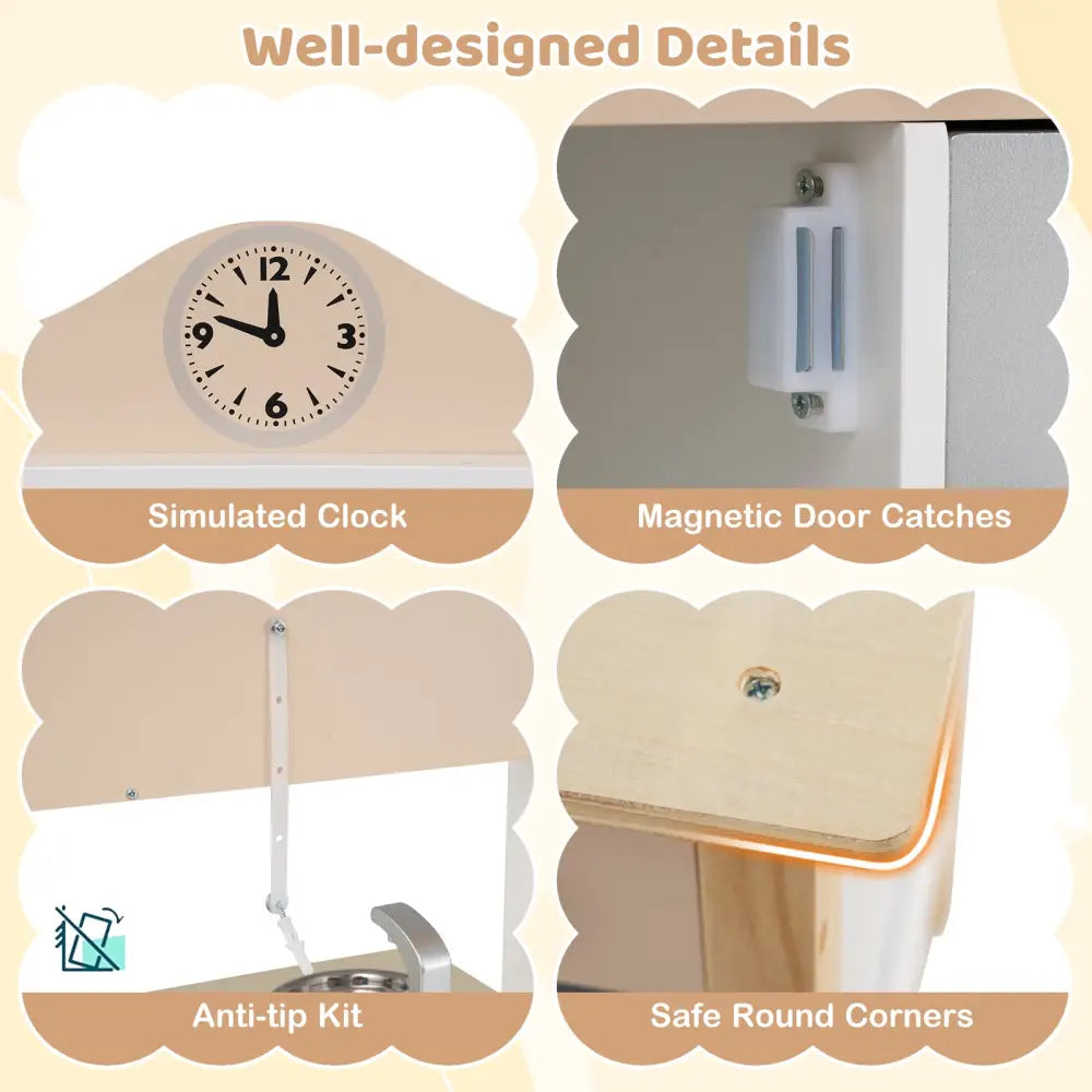 Wooden Play Kitchen Cooking Toy Playset for Kids-White - White - Play Kitchen Sets