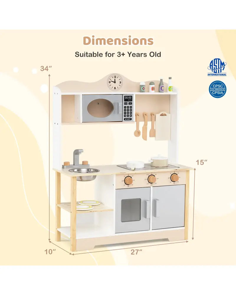 Wooden Play Kitchen Cooking Toy Playset for Kids-White - White - Play Kitchen Sets