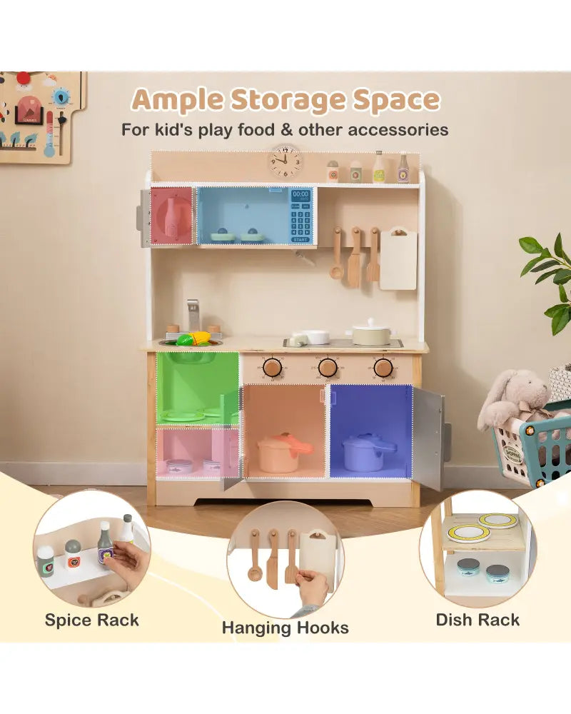 Wooden Play Kitchen Cooking Toy Playset for Kids-White - White - Play Kitchen Sets