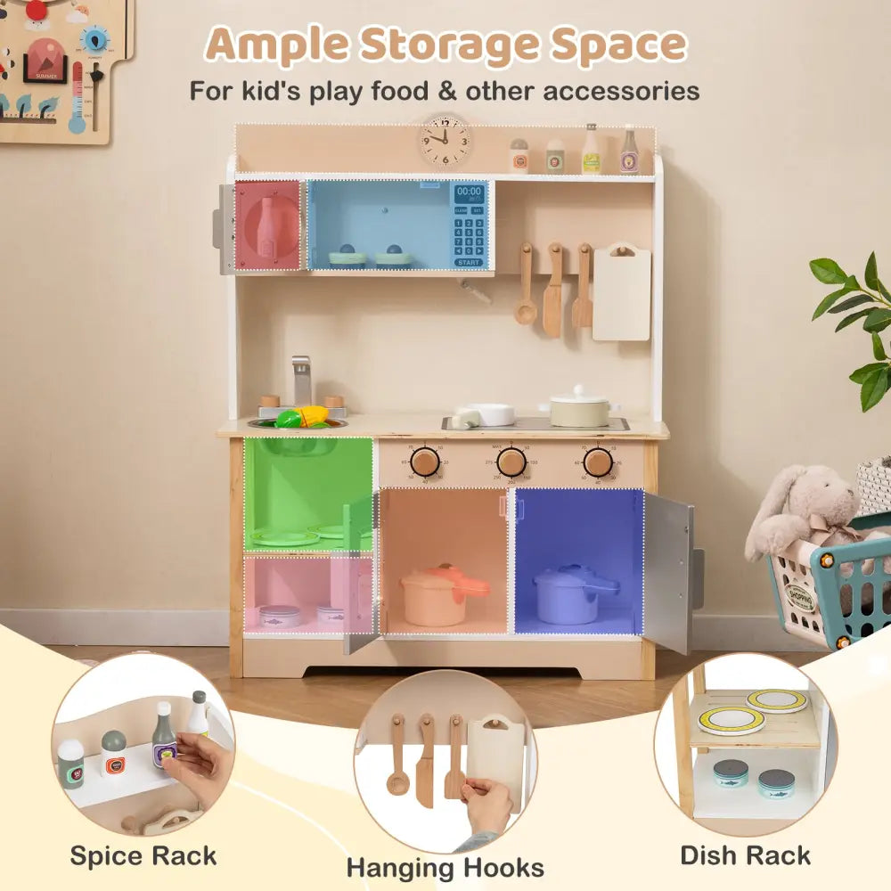 Wooden Play Kitchen Cooking Toy Playset for Kids-White - White - Play Kitchen Sets