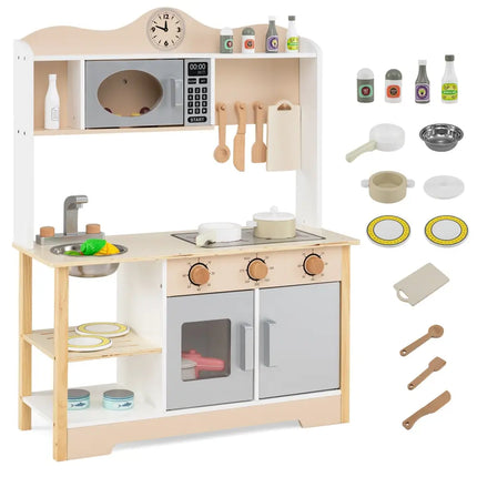 Wooden Play Kitchen Cooking Toy Playset for Kids - White - Oasis Home Essentials