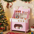 Wooden Play Kitchen for Kids Pretend Play Toy Kitchen Set with Clock Gift for Boys and Girls 3 +Pink - Pink - Play