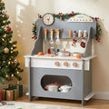 Wooden Play Kitchen for Kids Pretend Play Toy Kitchen Set with Clock Gift for Boys and Girls 3 +-Gray - Gray - Play