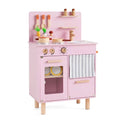 Wooden Play Kitchen for Kids Toddler Kitchen Playset with Stoves Faucet Sink-Pink - Pink - Play Kitchen Sets