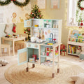 Wooden Play Kitchen for Kids with Lights and Sounds Retro Style With Accessories-Green - Green - Play Kitchen Sets