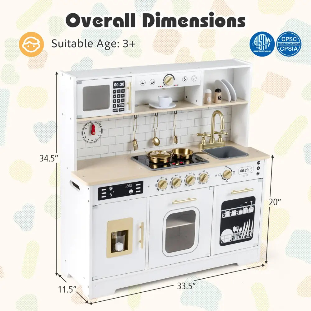 Wooden Play Kitchen for Kids with Realistic Lights and Sounds-White - White - Play Kitchen Sets