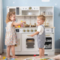 Wooden Play Kitchen for Kids with Realistic Lights and Sounds-White - White - Play Kitchen Sets