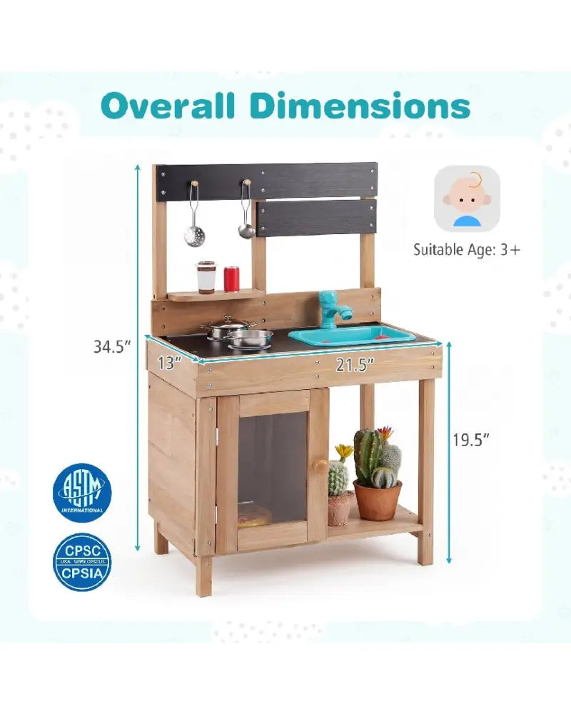 Wooden Play Pretend Kitchen with Stoves Storage Cabinet and Shelf - Play Kitchen Sets