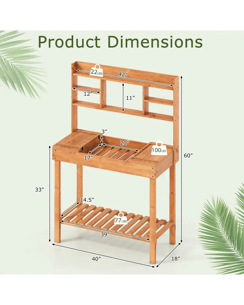 Wooden Potting Bench Table Garden Planting Workstation with 3-Tier Open Shelf-Brown - Brown - Potting Benches & Tables