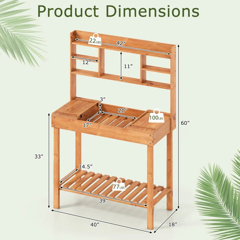 Wooden Potting Bench Table Garden Planting Workstation with 3-Tier Open Shelf-Brown - Brown - Potting Benches & Tables