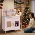 Wooden Pretend Kitchen Playset with Realistic Ice Maker-Pink - Pink - Play Kitchen Sets