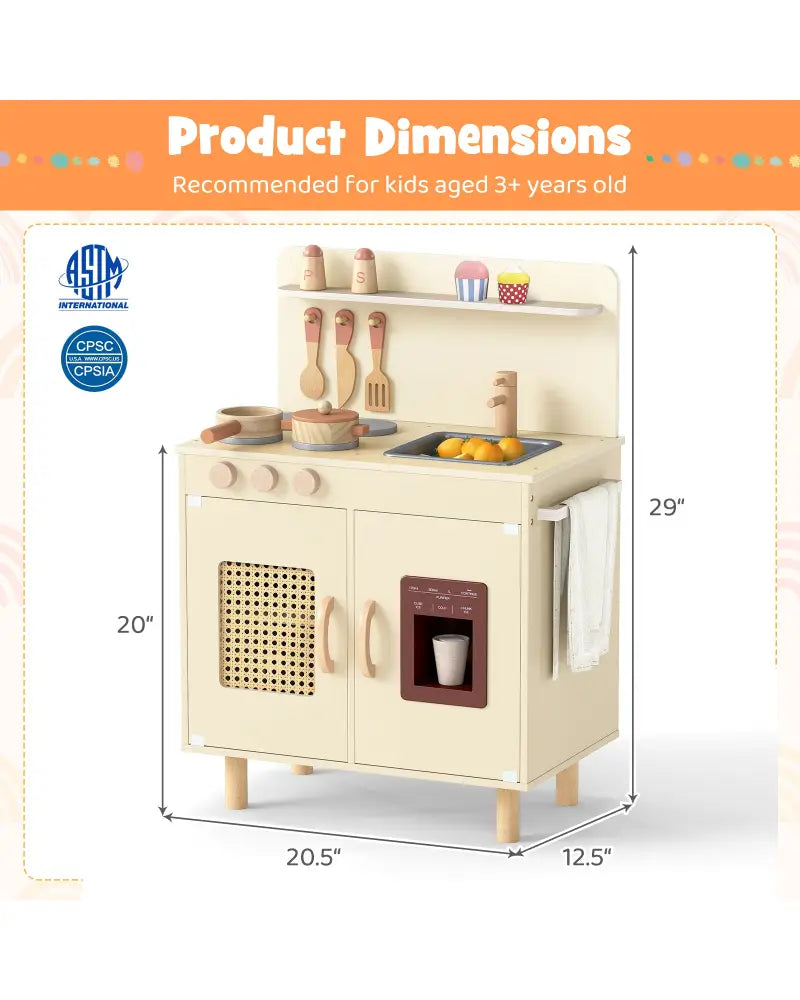 Wooden Pretend Kitchen Playset with Realistic Ice Maker-Yellow - Yellow - Play Kitchen Sets