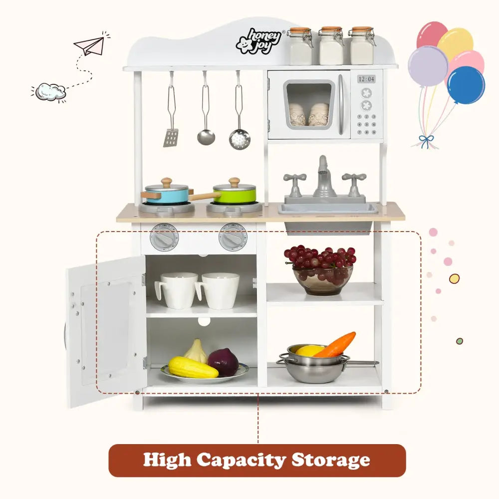 Wooden Pretend Play Kitchen Set for Kids with Accessories and Sink - White - Play Kitchen Sets
