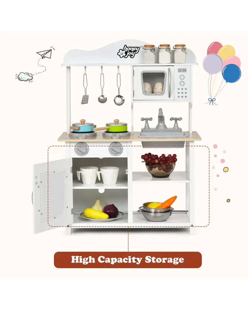 Wooden Pretend Play Kitchen Set for Kids with Accessories and Sink - White - Play Kitchen Sets