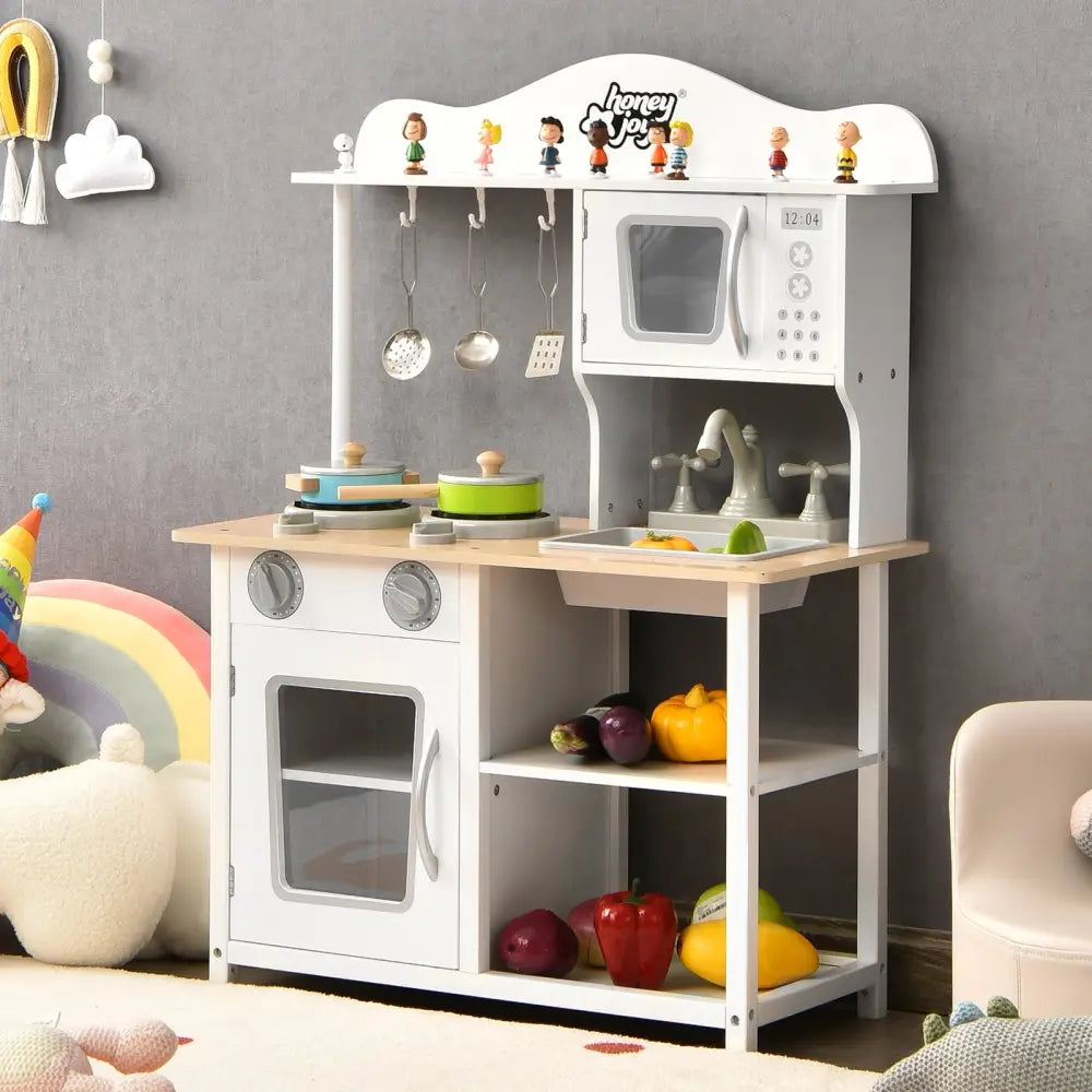 Wooden Pretend Play Kitchen Set for Kids with Accessories and Sink - White - Play Kitchen Sets