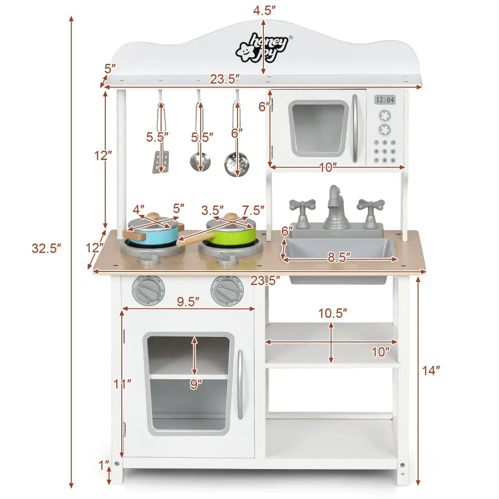Wooden Pretend Play Kitchen Set for Kids with Accessories and Sink - White - Play Kitchen Sets