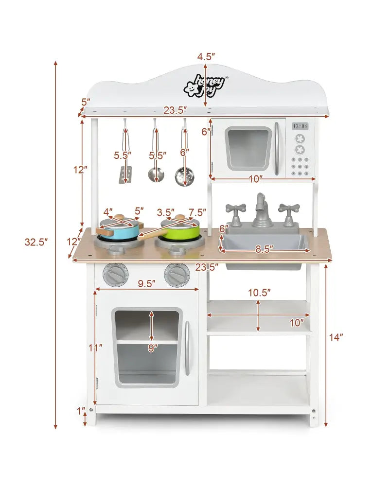 Wooden Pretend Play Kitchen Set for Kids with Accessories and Sink - White - Play Kitchen Sets
