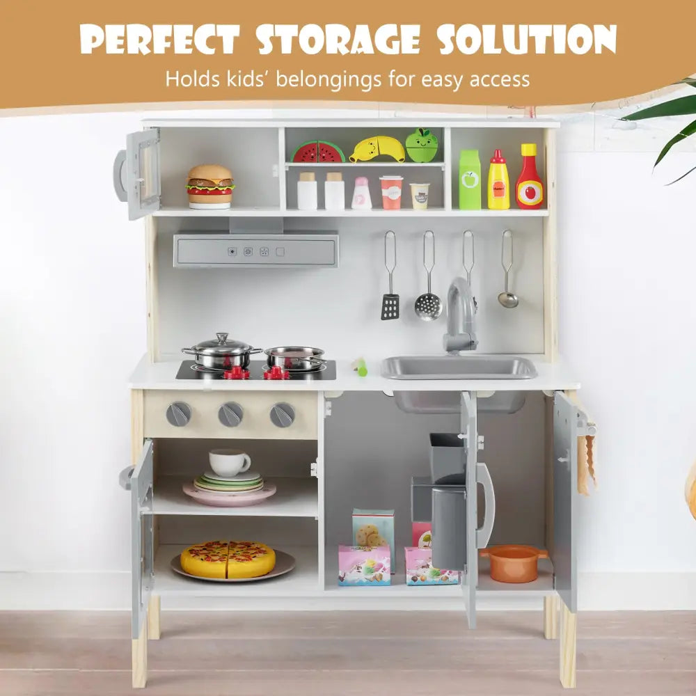 Wooden Pretend Play Kitchen Set for Toddlers-Gray - Gray - Play Kitchen Sets
