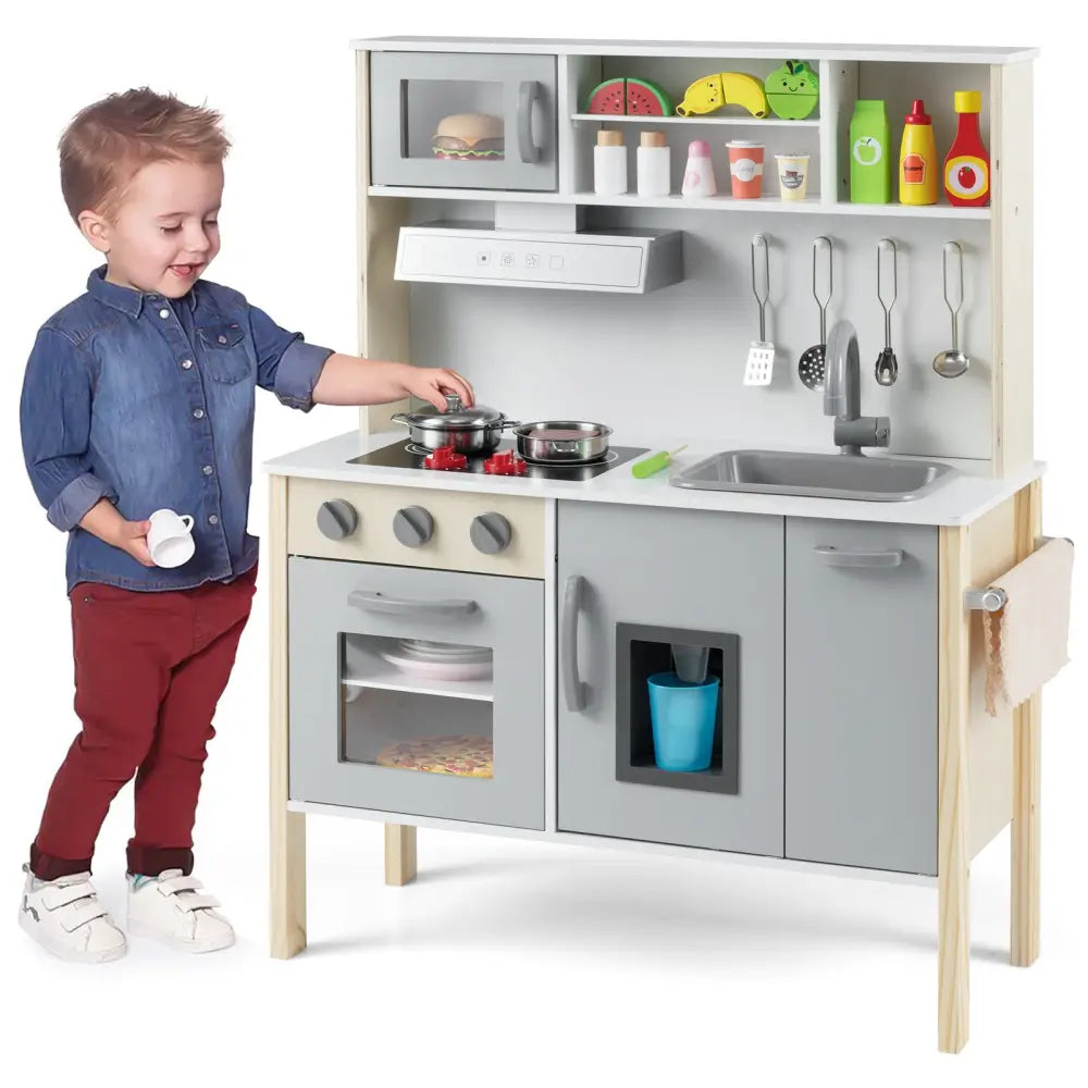 Wooden Pretend Play Kitchen Set for Toddlers-Gray - Gray - Play Kitchen Sets