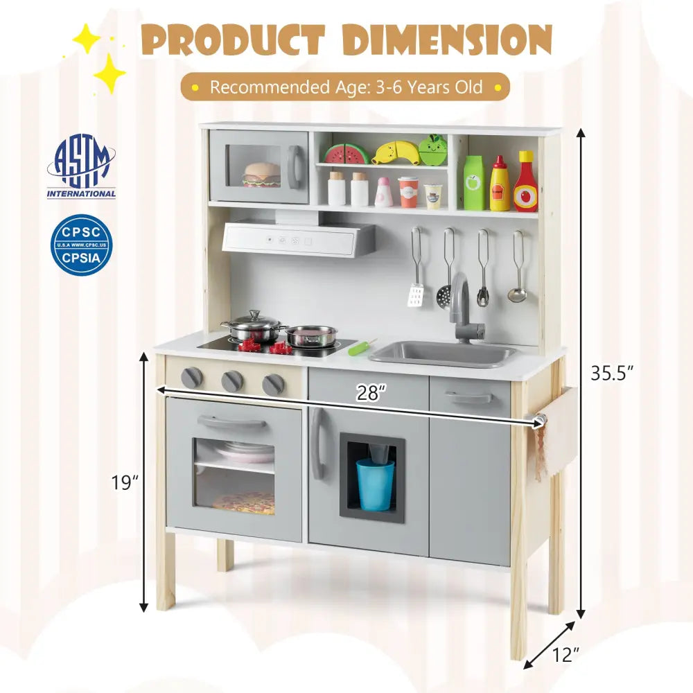 Wooden Pretend Play Kitchen Set for Toddlers-Gray - Gray - Play Kitchen Sets