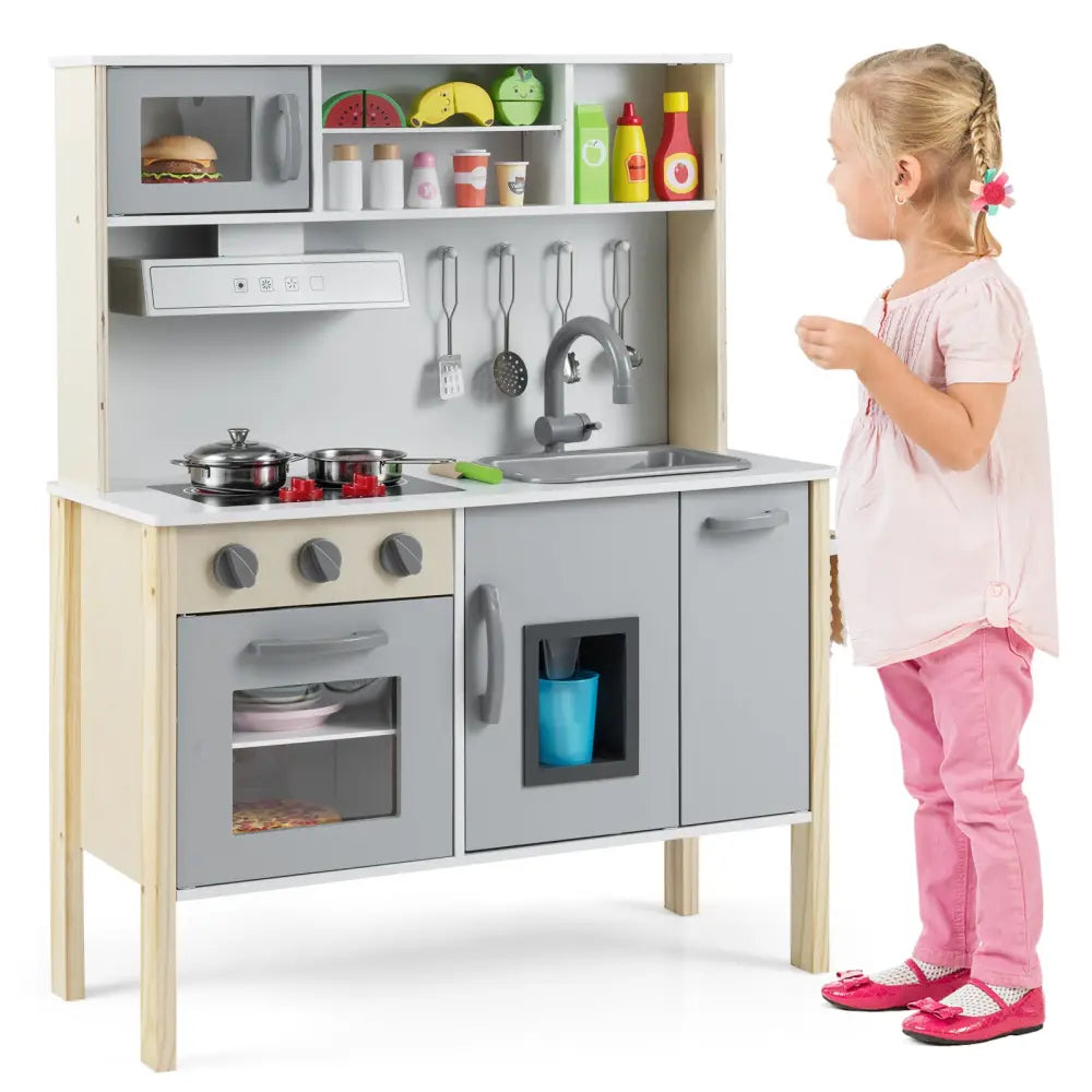 Wooden Pretend Play Kitchen Set for Toddlers-Gray - Gray - Play Kitchen Sets