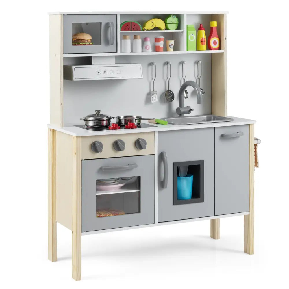 Wooden Pretend Play Kitchen Set for Toddlers-Gray - Gray - Play Kitchen Sets
