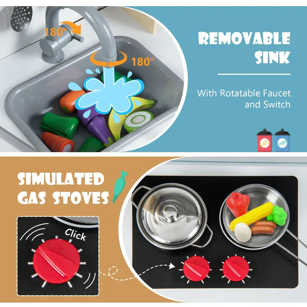Wooden Pretend Play Kitchen Set for Toddlers-Gray - Gray - Play Kitchen Sets