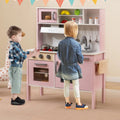 Wooden Pretend Play Kitchen Set for Toddlers-White and Pink - White & Pink - Play Kitchen Sets