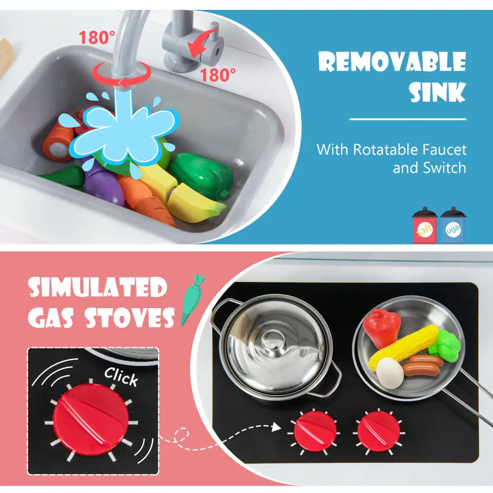 Wooden Pretend Play Kitchen Set for Toddlers-White and Pink - White & Pink - Play Kitchen Sets