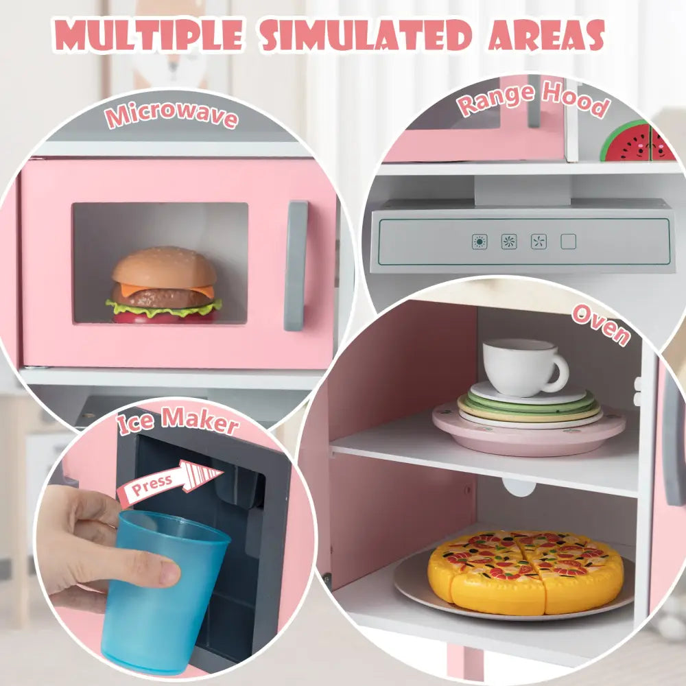 Wooden Pretend Play Kitchen Set for Toddlers-White and Pink - White & Pink - Play Kitchen Sets