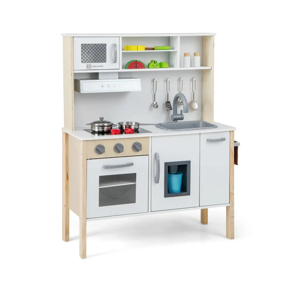 Wooden Pretend Play Kitchen Set for Toddlers-White - White - Play Kitchen Sets