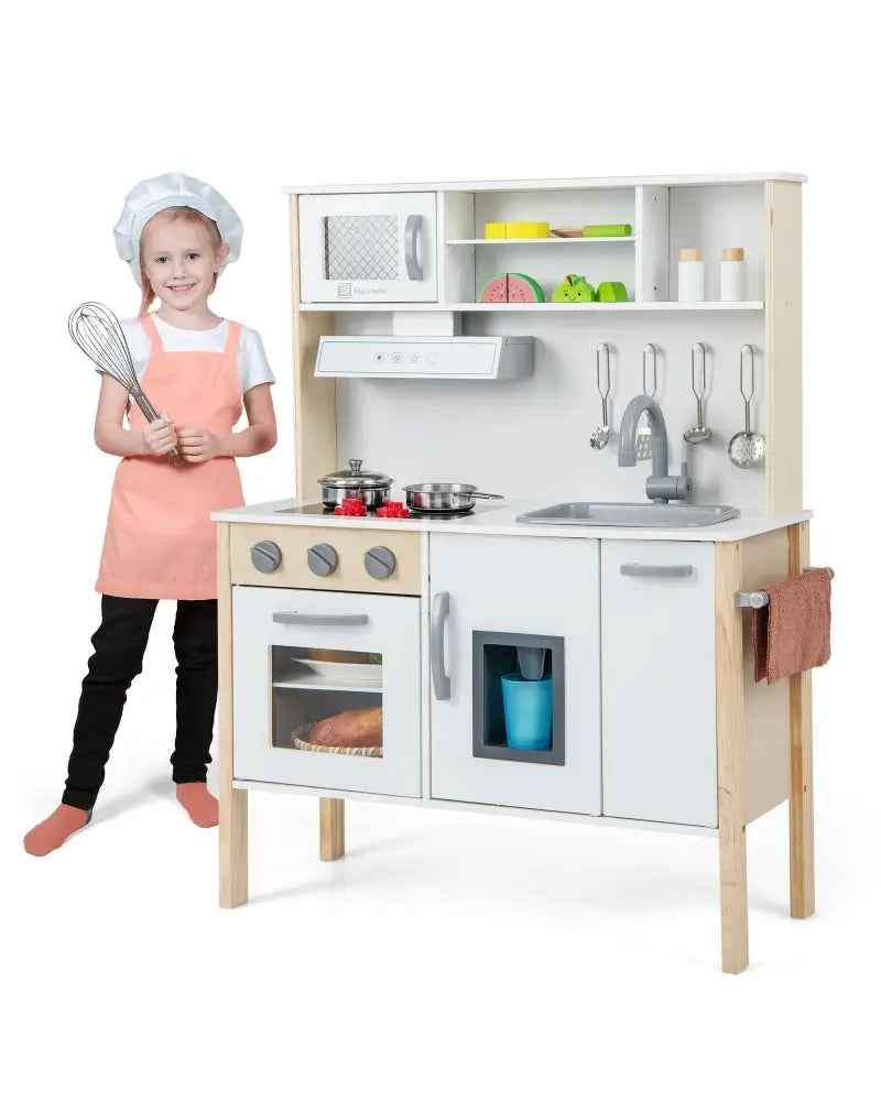 Wooden Pretend Play Kitchen Set for Toddlers-White - White - Play Kitchen Sets