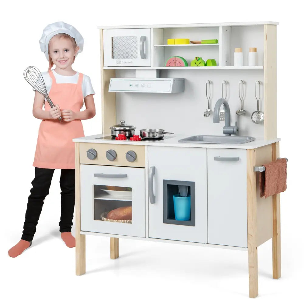 Wooden Pretend Play Kitchen Set for Toddlers-White - White - Play Kitchen Sets