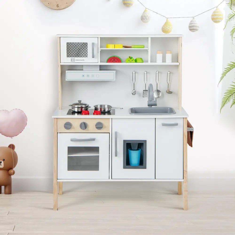Wooden Pretend Play Kitchen Set for Toddlers-White - White - Play Kitchen Sets