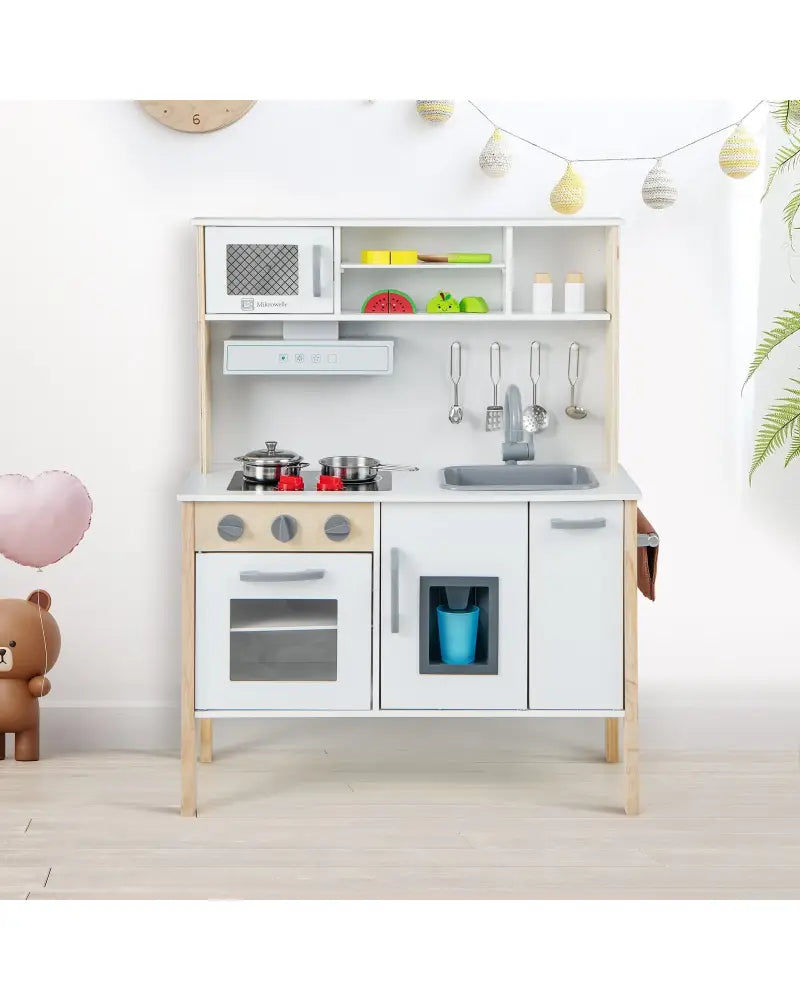 Wooden Pretend Play Kitchen Set for Toddlers-White - White - Play Kitchen Sets