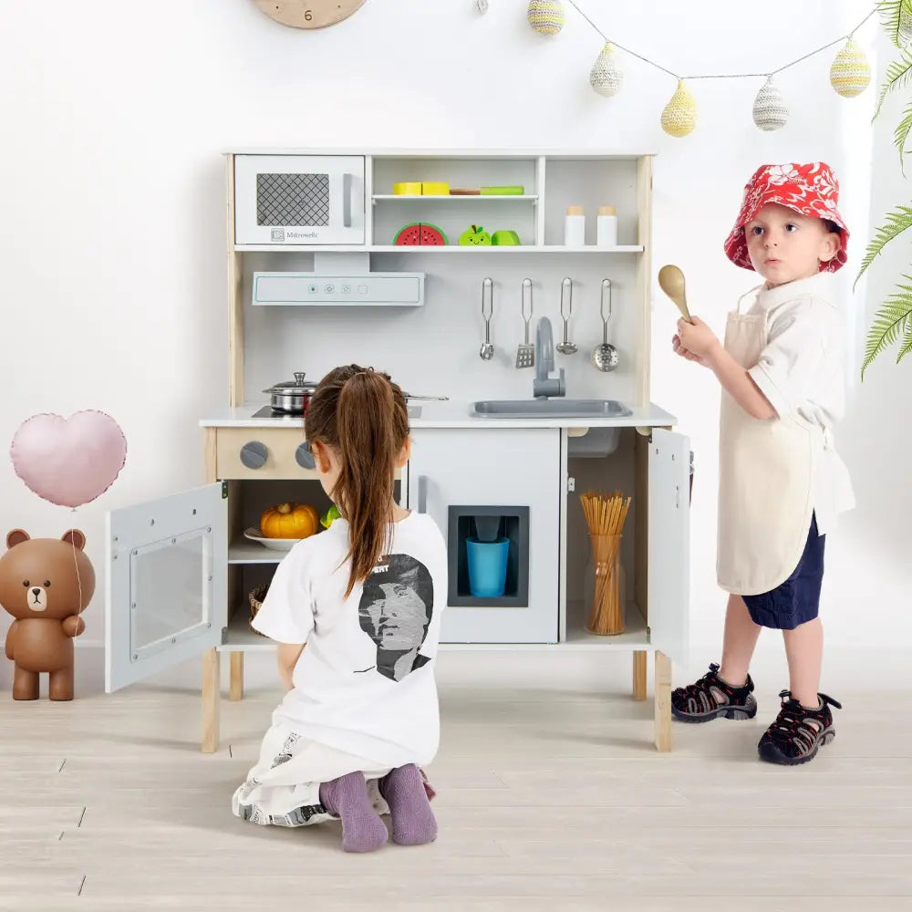 Wooden Pretend Play Kitchen Set for Toddlers-White - White - Play Kitchen Sets