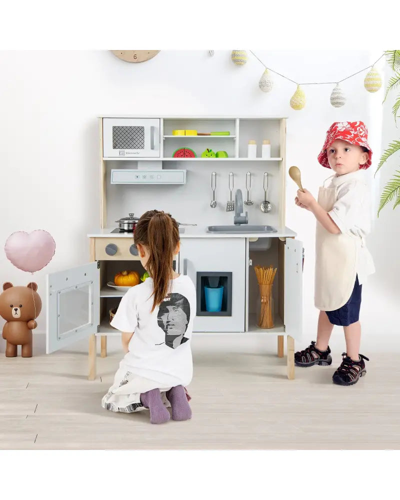 Wooden Pretend Play Kitchen Set for Toddlers-White - White - Play Kitchen Sets
