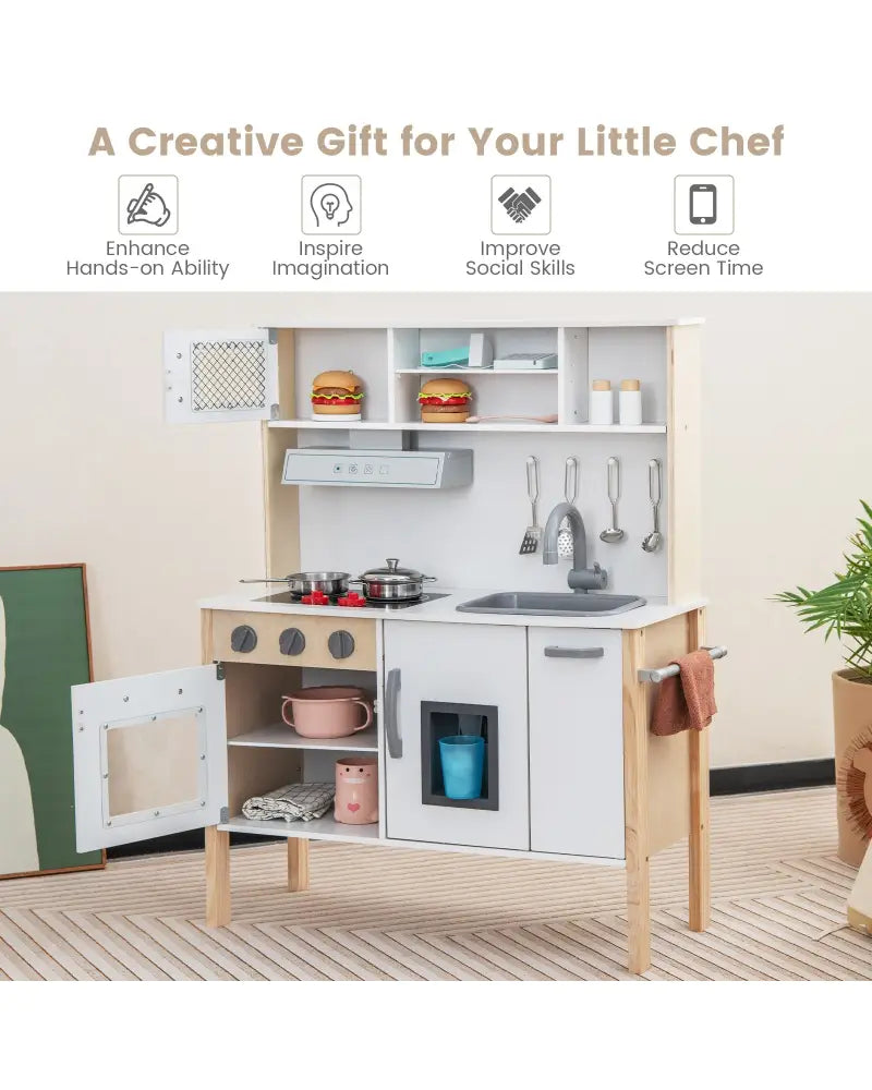 Wooden Pretend Play Kitchen Set for Toddlers-White - White - Play Kitchen Sets