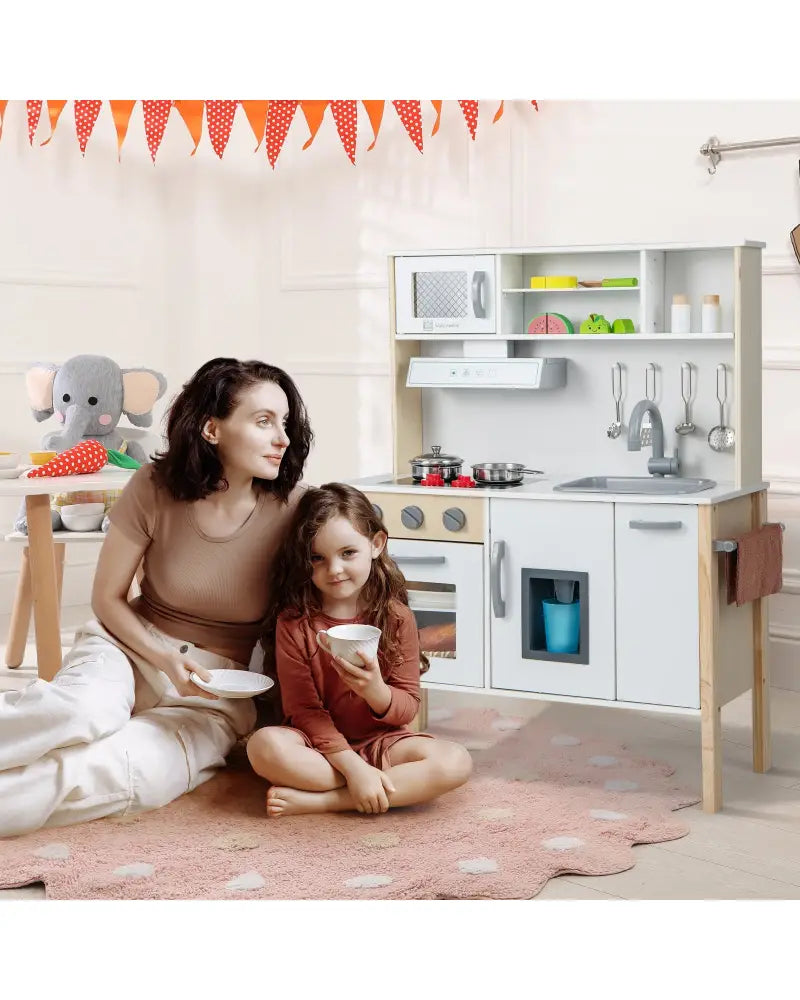 Wooden Pretend Play Kitchen Set for Toddlers-White - White - Play Kitchen Sets