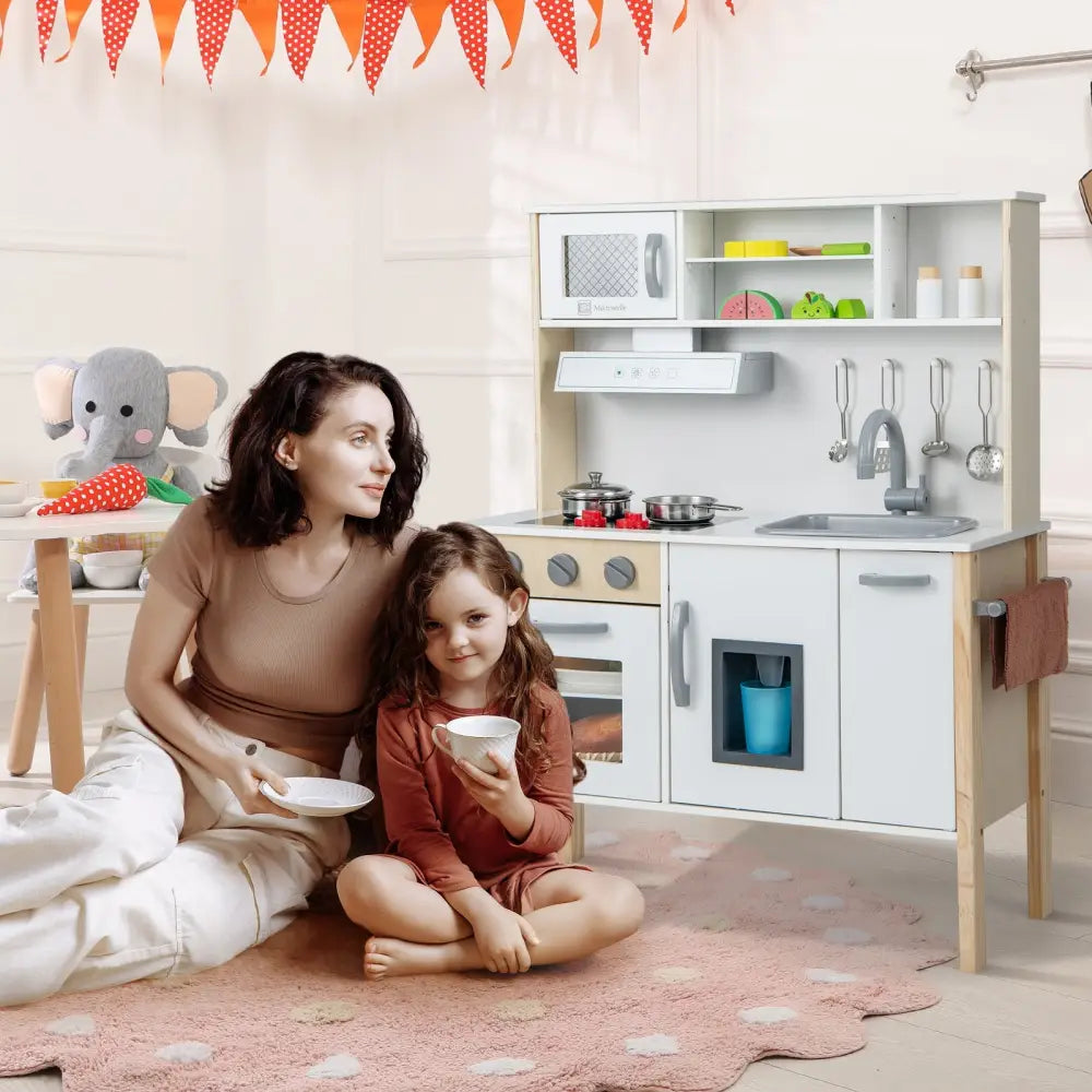 Wooden Pretend Play Kitchen Set for Toddlers-White - White - Play Kitchen Sets