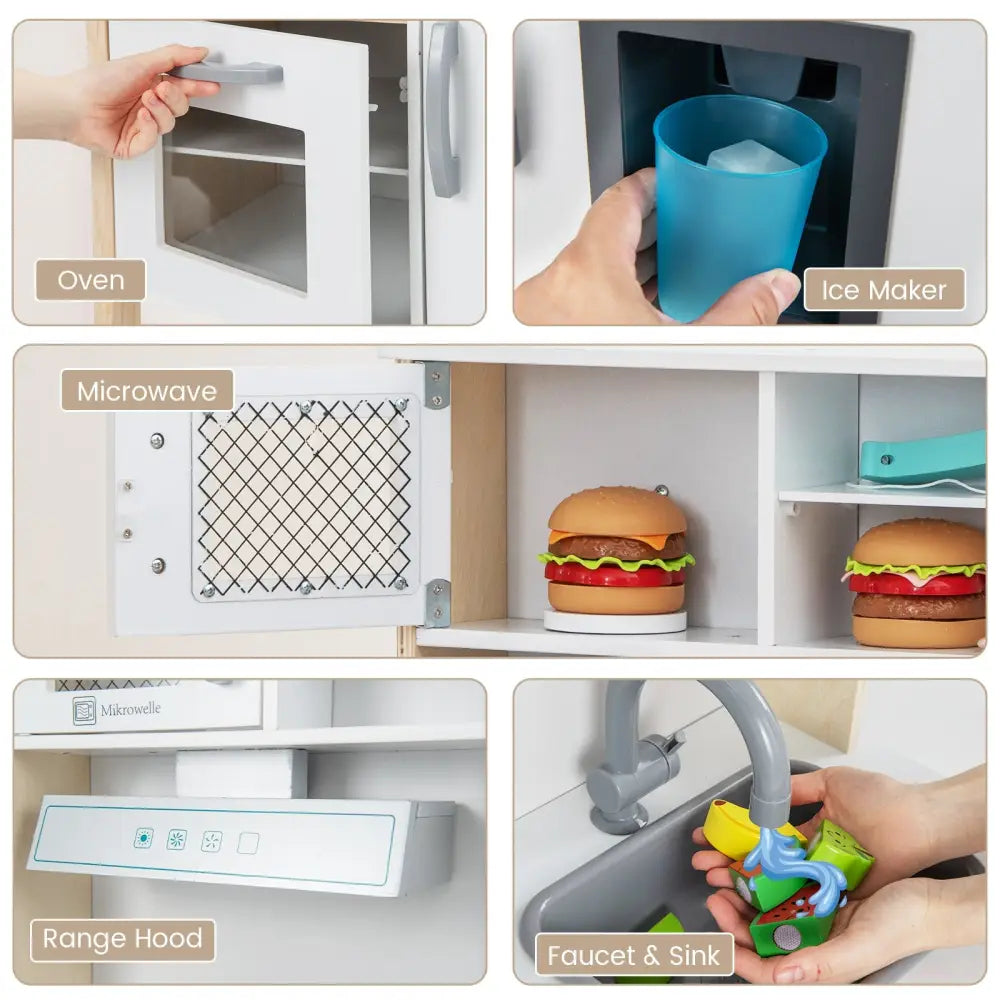 Wooden Pretend Play Kitchen Set for Toddlers-White - White - Play Kitchen Sets