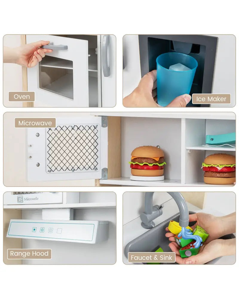 Wooden Pretend Play Kitchen Set for Toddlers-White - White - Play Kitchen Sets
