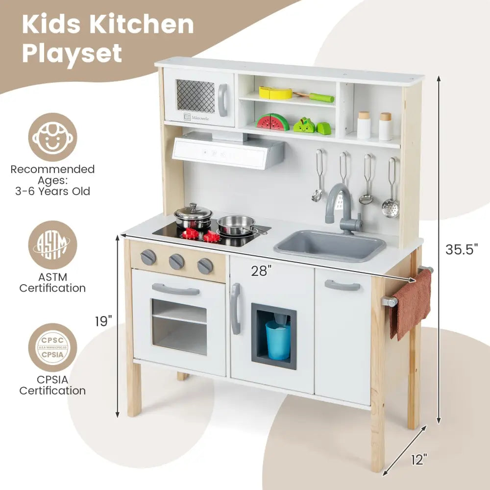 Wooden Pretend Play Kitchen Set for Toddlers-White - White - Play Kitchen Sets
