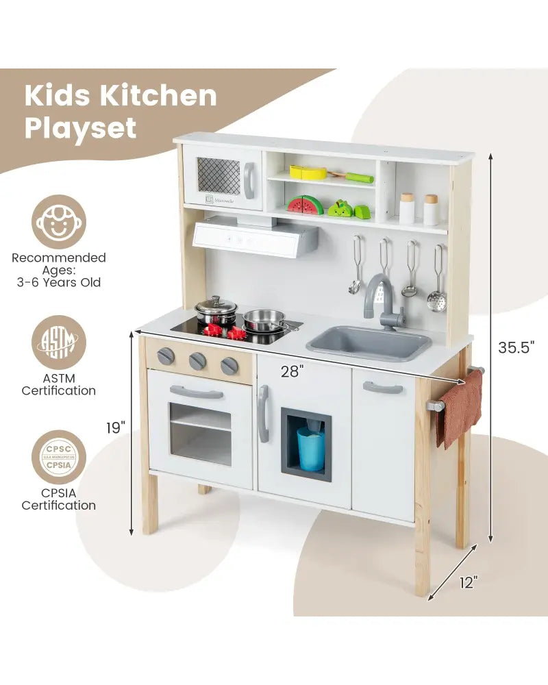 Wooden Pretend Play Kitchen Set for Toddlers-White - White - Play Kitchen Sets