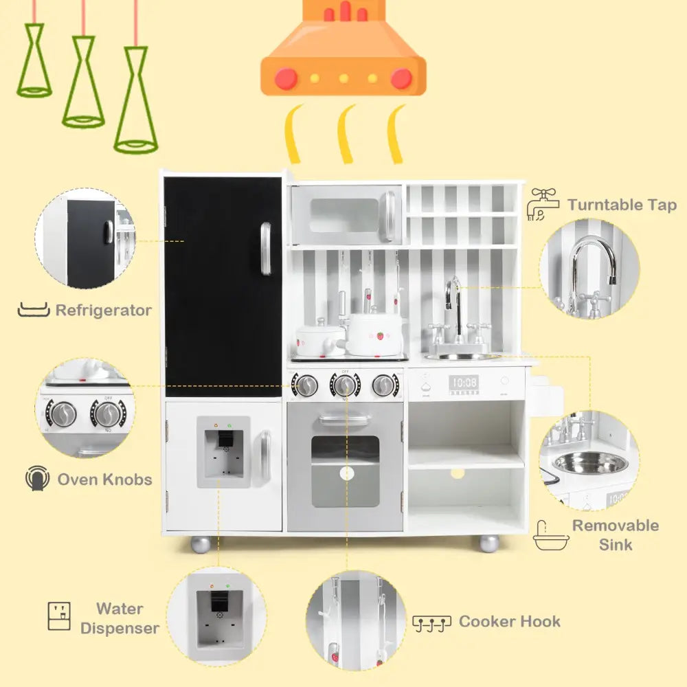 Wooden Pretend Play Kitchen Sets with Simulated Sound - White - Play Kitchen Sets