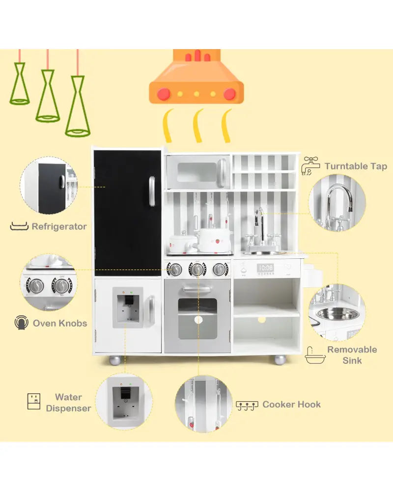 Wooden Pretend Play Kitchen Sets with Simulated Sound - White - Play Kitchen Sets